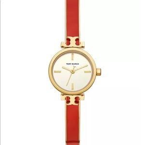 BNIB Tory Burch Women’s Slim Bangle Watch in Red and Gold tone 22mm
